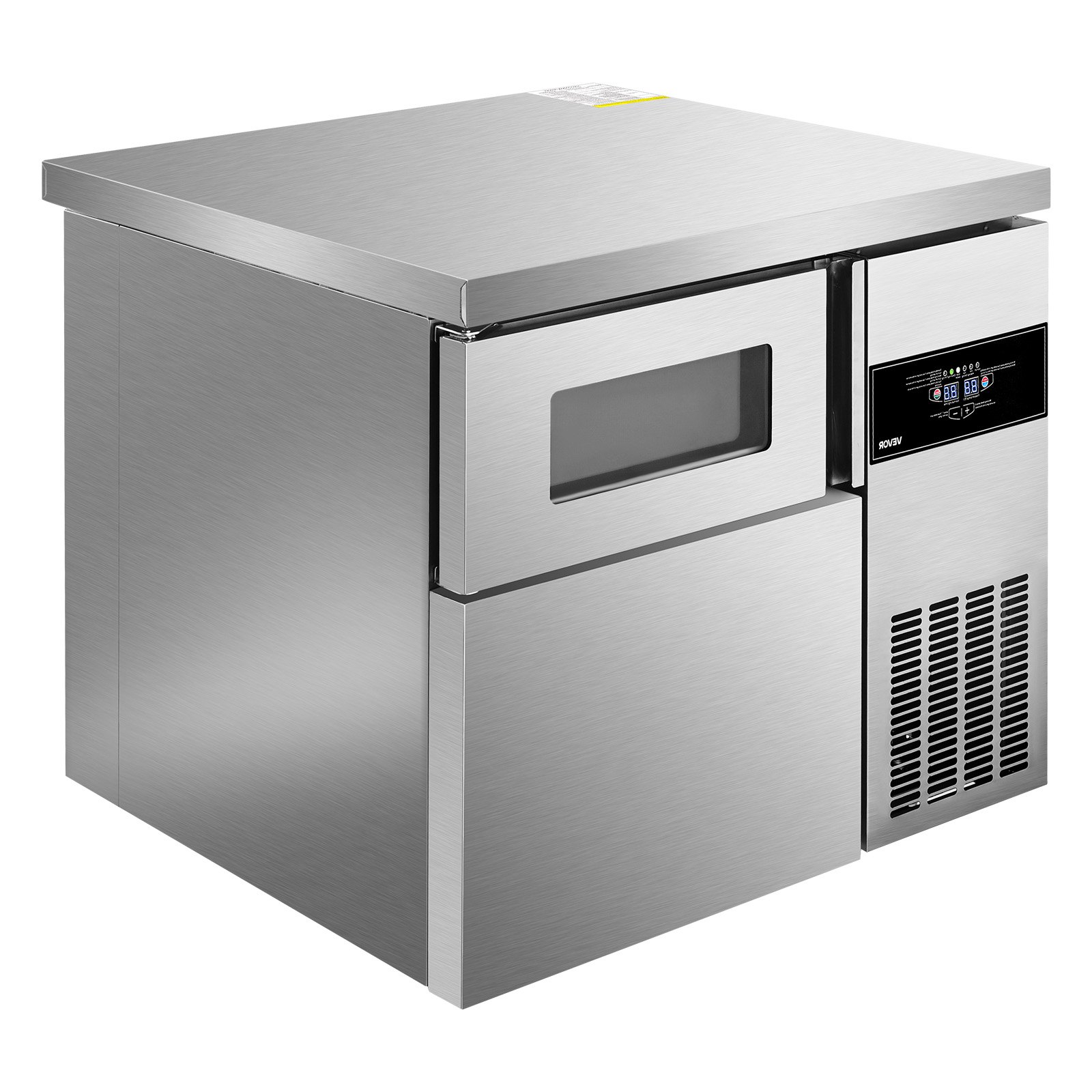 Máquina de hielo comercial VEVOR, 100 kg/24 h, de acero inoxidable, con encimera, depósito de hielo de 30 kg y pantalla táctil, autolimpiable, para casa, bar, restaurante y cocina.