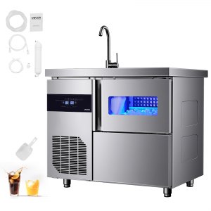 VEVOR Commercial Ice Maker Machine, 132 lbs/24H Stainless Steel Worktop Ice Machine with Sink, 30 lbs Storage & 70 Cubes/Cycle, Self-Cleaning Freestanding Ice-Making for Home Bar Restaurant Kitchen | VEVOR US