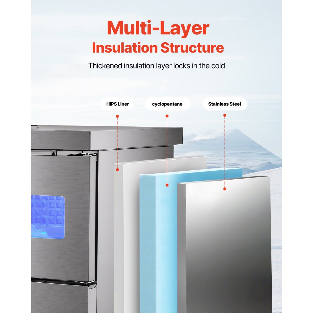 VEVOR Commercial Ice Maker Machine, 132 lbs/24H Stainless Steel Worktop Ice Machine with Sink, 30 lbs Storage & 70 Cubes/Cycle, Self-Cleaning Freestanding Ice-Making for Home Bar Restaurant Kitchen