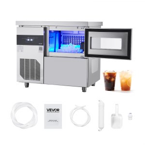 VEVOR Commercial Ice Maker Machine, 132 lbs/24H Stainless Steel Ice Machine with Worktop, 30 lbs Storage & 70 Cubes/Cycle, Self-Cleaning Freestanding Ice-Making for Home Bar Office Restaurant Kitchen | VEVOR US