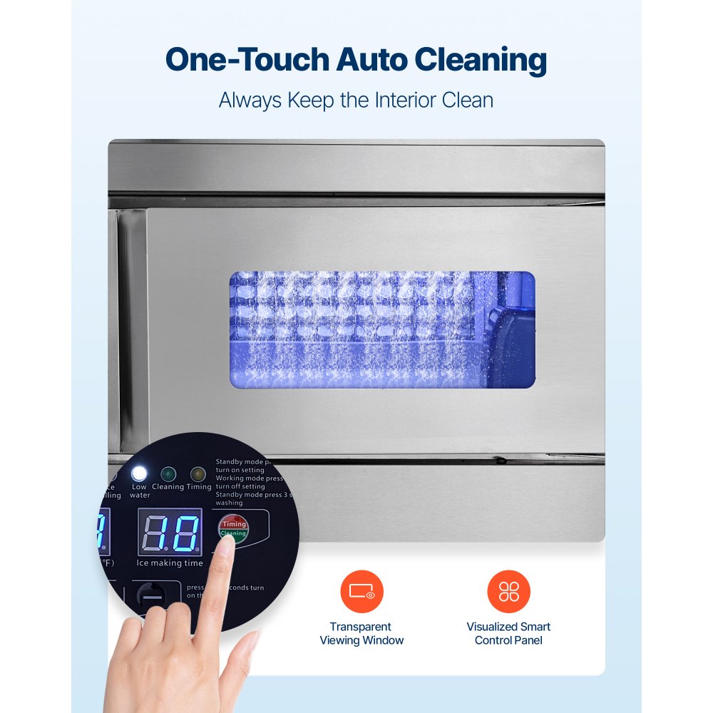 VEVOR Commercial Ice Maker Machine, 265 lbs/24H Stainless Steel Ice Machine with Worktop, 66 lbs Storage & 126 Cubes/Cycle, Self-Cleaning Freestanding Ice-Making for Home Bar Office Restaurant Kitchen
