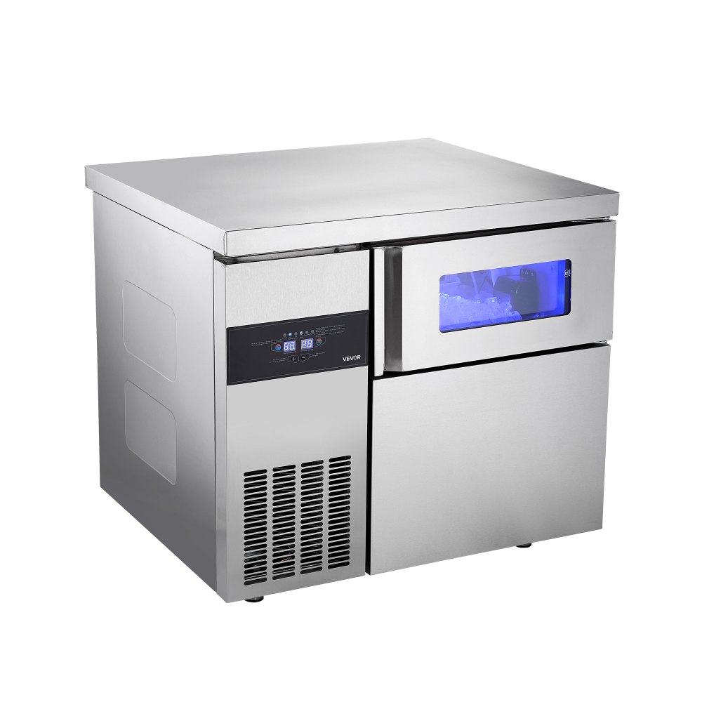 VEVOR Commercial Ice Maker Machine, 265 lbs/24H Stainless Steel Ice Machine with Worktop, 66 lbs Storage & 126 Cubes/Cycle, Self-Cleaning Freestanding Ice-Making for Home Bar Office Restaurant Kitchen