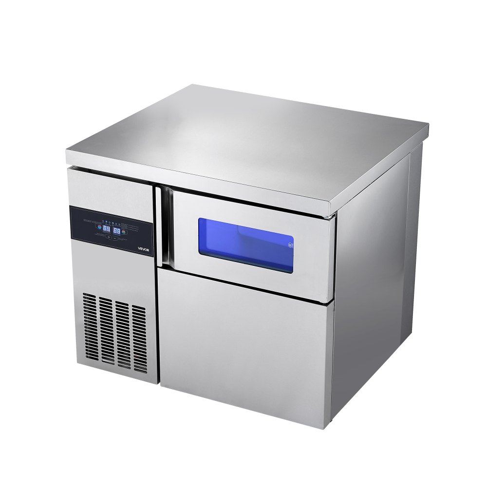 VEVOR Commercial Ice Maker Machine, 265 lbs/24H Stainless Steel Ice Machine with Worktop, 66 lbs Storage & 126 Cubes/Cycle, Self-Cleaning Freestanding Ice-Making for Home Bar Office Restaurant Kitchen