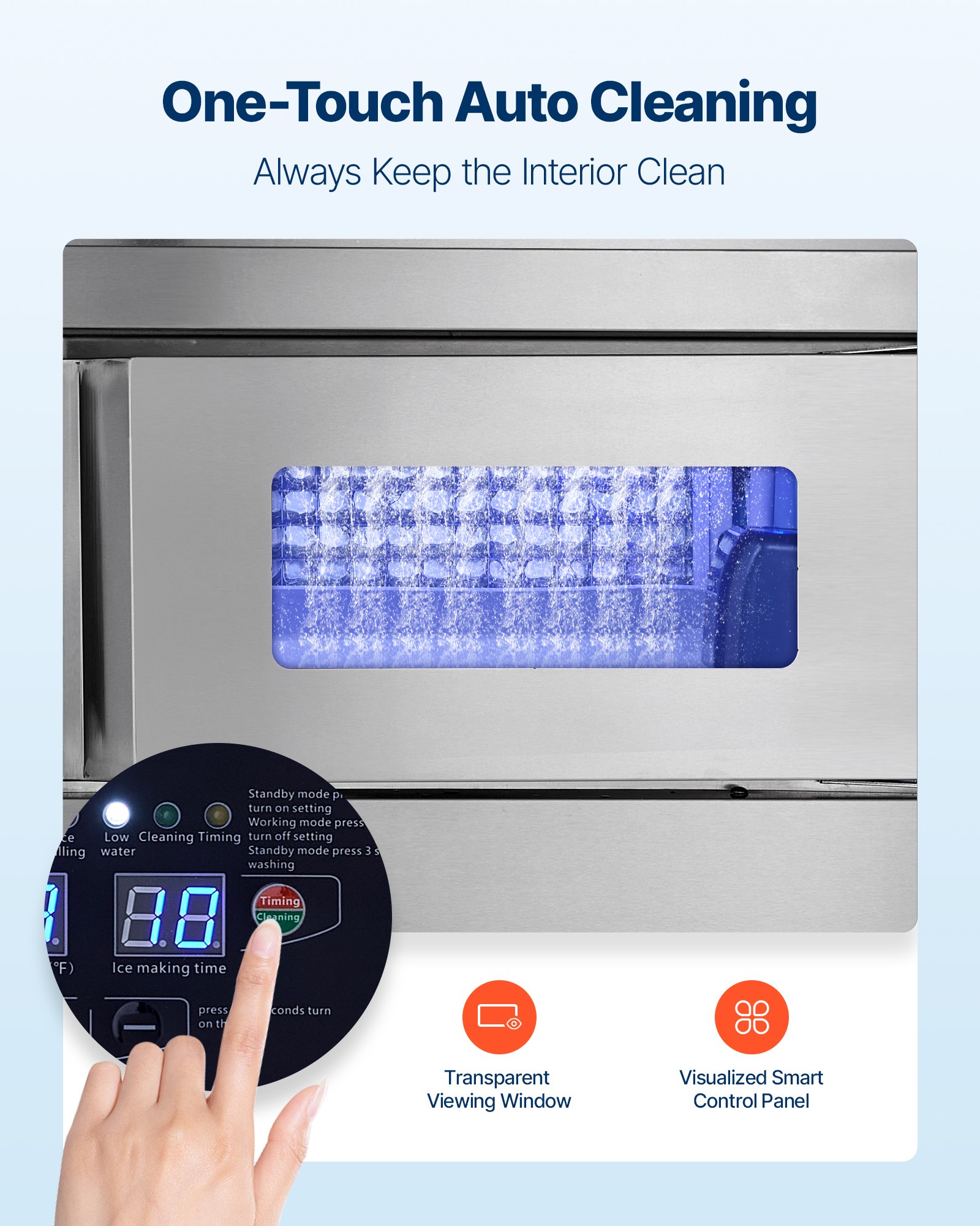 VEVOR Commercial Ice Maker Machine, 265 lbs/24H Stainless Steel Ice Machine with Worktop, 66 lbs Storage & 126 Cubes/Cycle, Self-Cleaning Freestanding Ice-Making for Home Bar Office Restaurant Kitchen