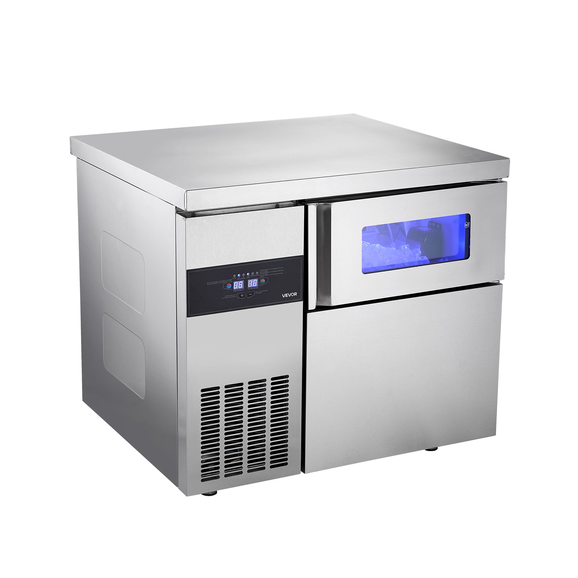 VEVOR Commercial Ice Maker Machine, 265 lbs/24H Stainless Steel Ice Machine with Worktop, 66 lbs Storage & 126 Cubes/Cycle, Self-Cleaning Freestanding Ice-Making for Home Bar Office Restaurant Kitchen