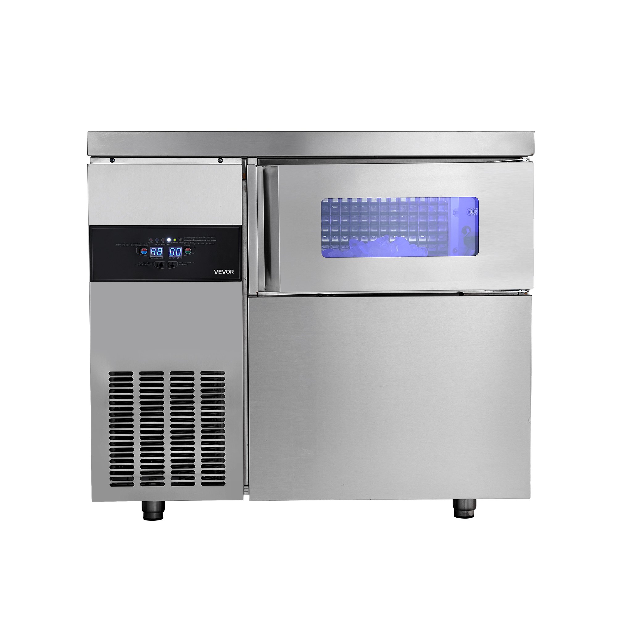 VEVOR Commercial Ice Maker Machine, 265 lbs/24H Stainless Steel Ice Machine with Worktop, 66 lbs Storage & 126 Cubes/Cycle, Self-Cleaning Freestanding Ice-Making for Home Bar Office Restaurant Kitchen