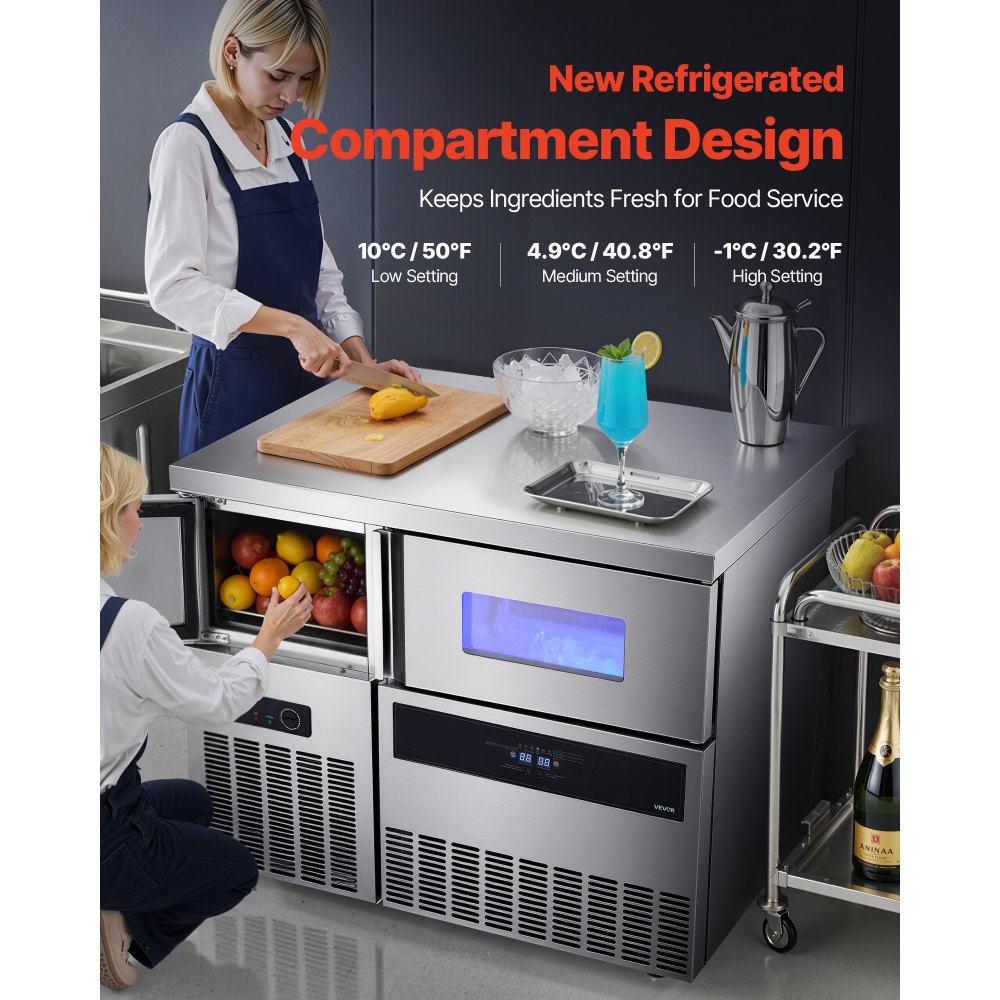 VEVOR Commercial Ice Maker Machine, 330 lbs/24H Stainless Steel Ice Machine with Worktop, 88 lbs Storage & 144 Cubes/Cycle, Self-Cleaning Freestanding Ice-Making for Home Bar Office Restaurant Kitchen