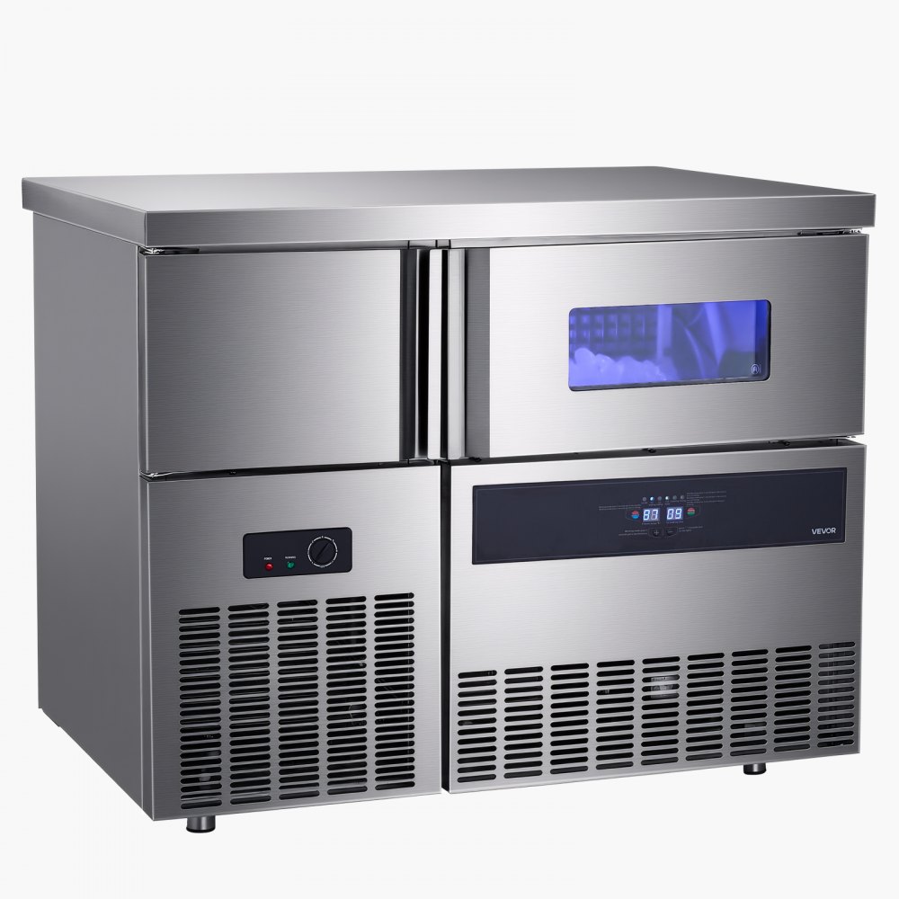 VEVOR Commercial Ice Maker Machine, 330 lbs/24H Stainless Steel Ice Machine with Worktop, 88 lbs Storage & 144 Cubes/Cycle, Self-Cleaning Freestanding Ice-Making for Home Bar Office Restaurant Kitchen