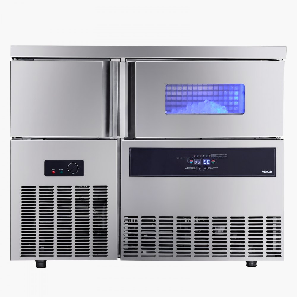 VEVOR Commercial Ice Maker Machine, 330 lbs/24H Stainless Steel Ice Machine with Worktop, 88 lbs Storage & 144 Cubes/Cycle, Self-Cleaning Freestanding Ice-Making for Home Bar Office Restaurant Kitchen