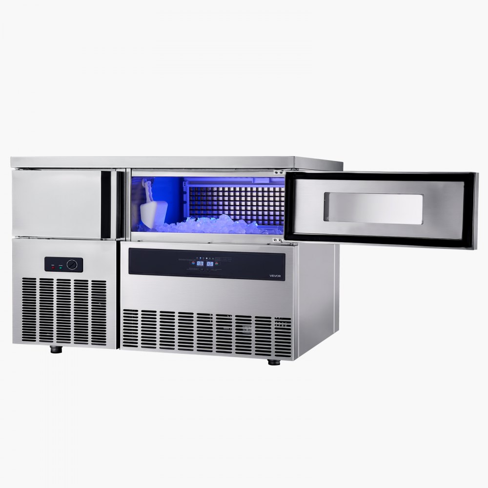 VEVOR Commercial Ice Maker Machine, 330 lbs/24H Stainless Steel Ice Machine with Worktop, 88 lbs Storage & 144 Cubes/Cycle, Self-Cleaning Freestanding Ice-Making for Home Bar Office Restaurant Kitchen