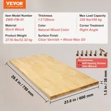 VEVOR Wood Table Top, Holds up to 330 lb, 29.5" x 23.6" x 1.5" Rectangular Countertop for Height Adjustable Electric Standing Desk Frame, Universal Solid One-Piece Maple Desktop for Office & Home Desk