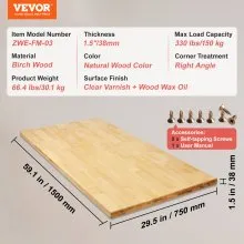 VEVOR Wood Table Top, Holds up to 330 lb, 59.1" x 29.5" x 1.5" Rectangular Countertop for Height Adjustable Electric Standing Desk Frame, Universal Solid One-Piece Maple Desktop for Office & Home Desk