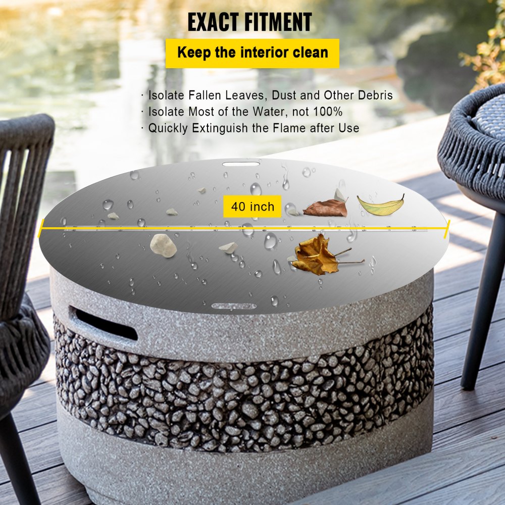 VEVOR Fire Pit Lid Round 40 Inch Foldable Fire Pit Ring Snuff Cover 430 Stainless Steel Fire Pit Spark Screen Cover 3mm Thickness