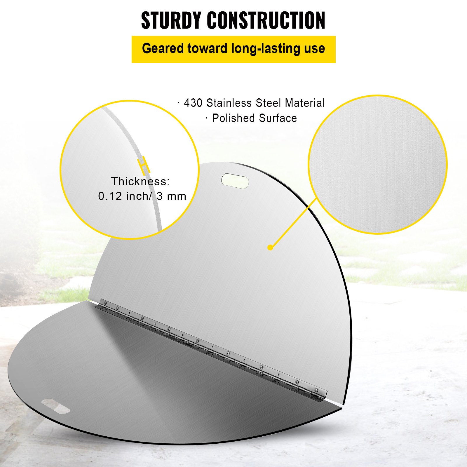 VEVOR Fire Pit Lid Round 40 Inch Foldable Fire Pit Ring Snuff Cover 430 Stainless Steel Fire Pit Spark Screen Cover 3mm Thickness