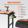 VEVOR Workbench A3 Steel Work Bench For Garage max. 1500W Heavy Duty Workbench 220lbs Weight Capacity 0.47" Bench top Thickness Hardwood Workbench 1.5m Cable 4xAC outlets 2xUSB ports 30xHooks