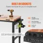 VEVOR Workbench A3 Steel Work Bench For Garage max. 1500W Heavy Duty Workbench 220lbs Weight Capacity 0.47" Bench top Thickness Hardwood Workbench 1.5m Cable 4xAC outlets 2xUSB ports 30xHooks