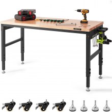VEVOR Workbench A3 Steel Work Bench For Garage max. 1500W Heavy Duty Workbench 220lbs Weight Capacity 0.47" Bench top Thickness Hardwood Workbench 1.5m Cable 4xAC outlets 2xUSB ports 30xHooks