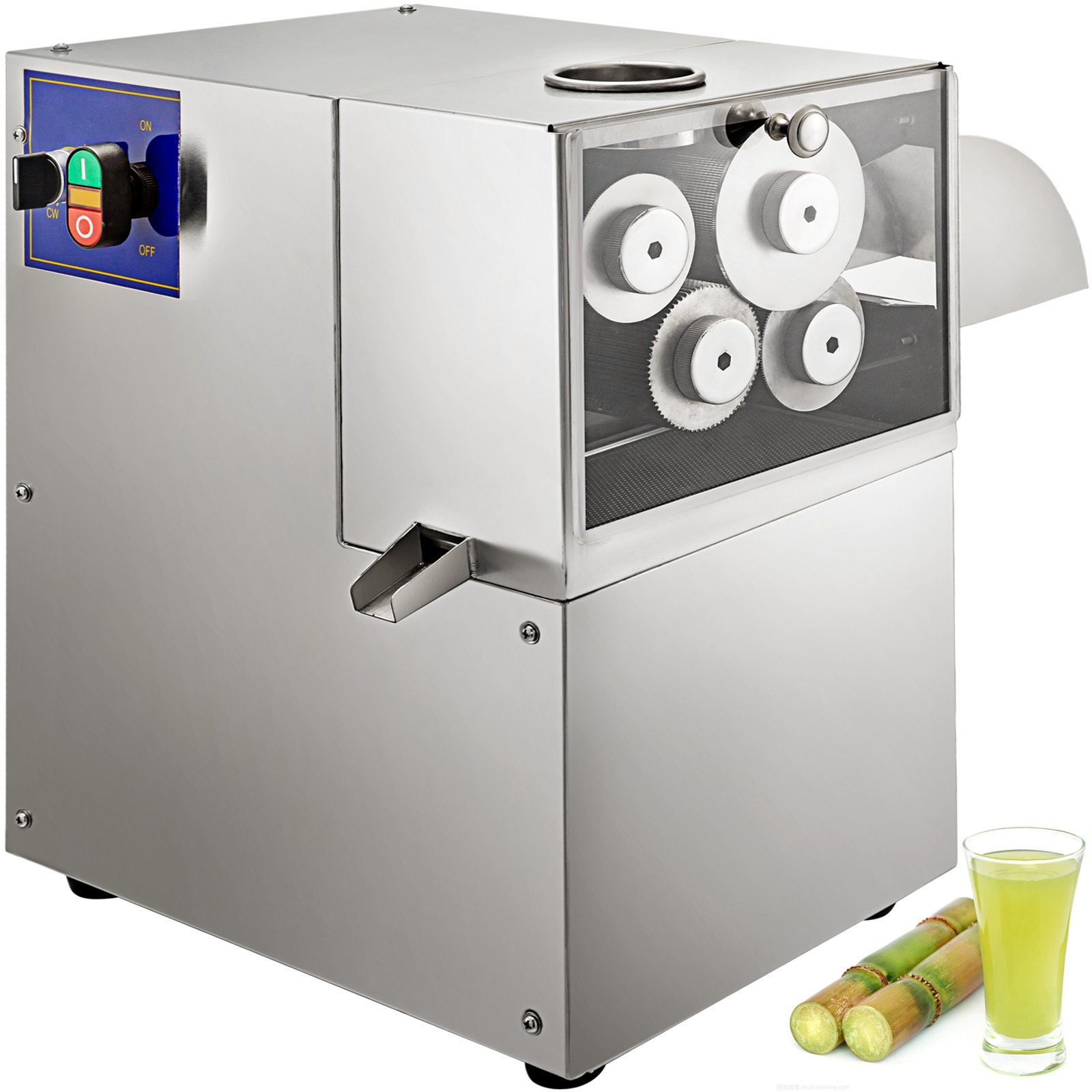 Prensa de caña de azúcar eléctrica VEVOR de 4 rodillos de acero inoxidable 304, 660 lb/h de salida, con puerta acrílica transparente para jugo comercial de caña de azúcar, kumquat, cítricos y jengibre.