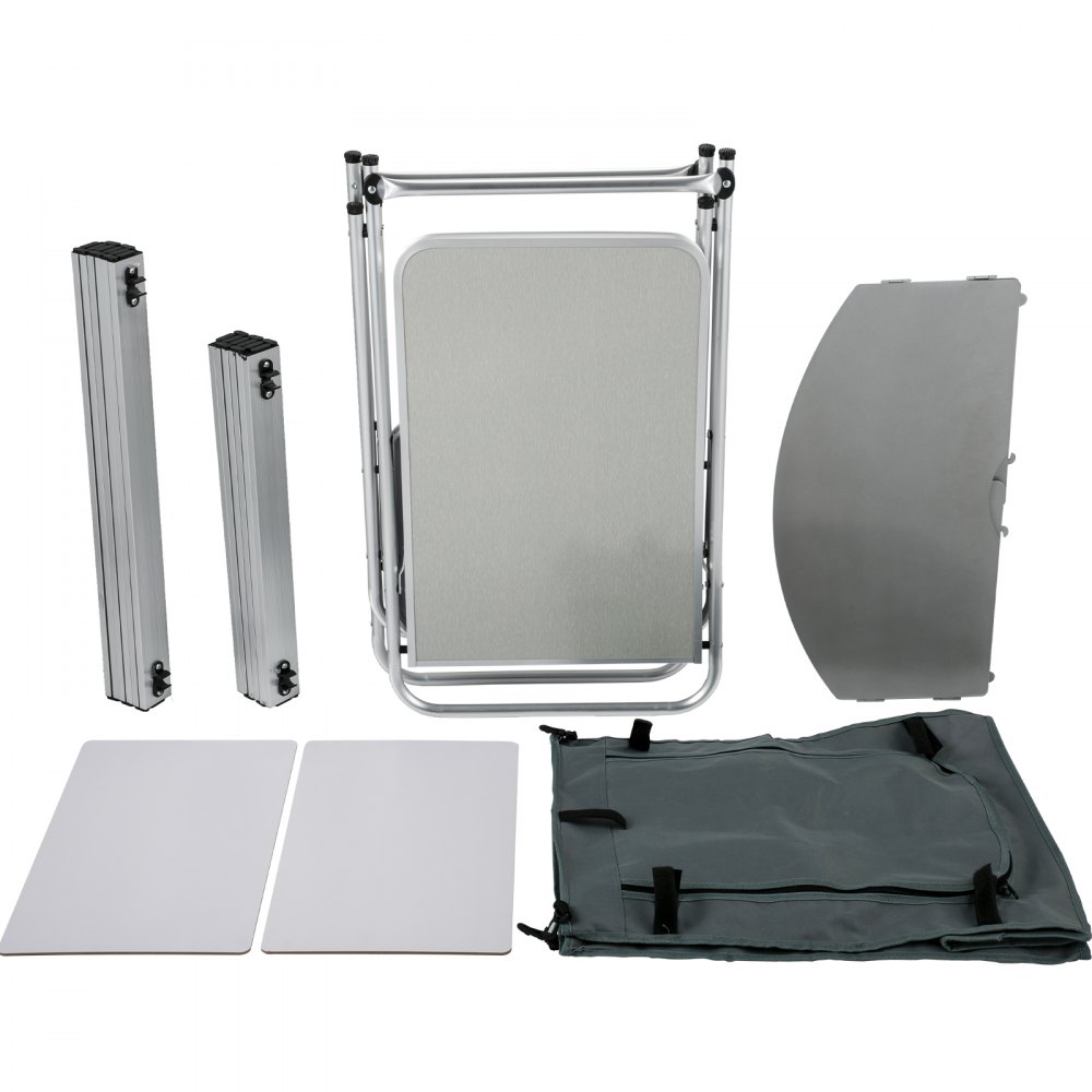 VEVOR Aluminum Portable Folding Picnic Station with Windshield, Storage Organizer & 4 Adjustable Feet Quick Installation for Outdoor Beach Party Cooking, Gray, Grey