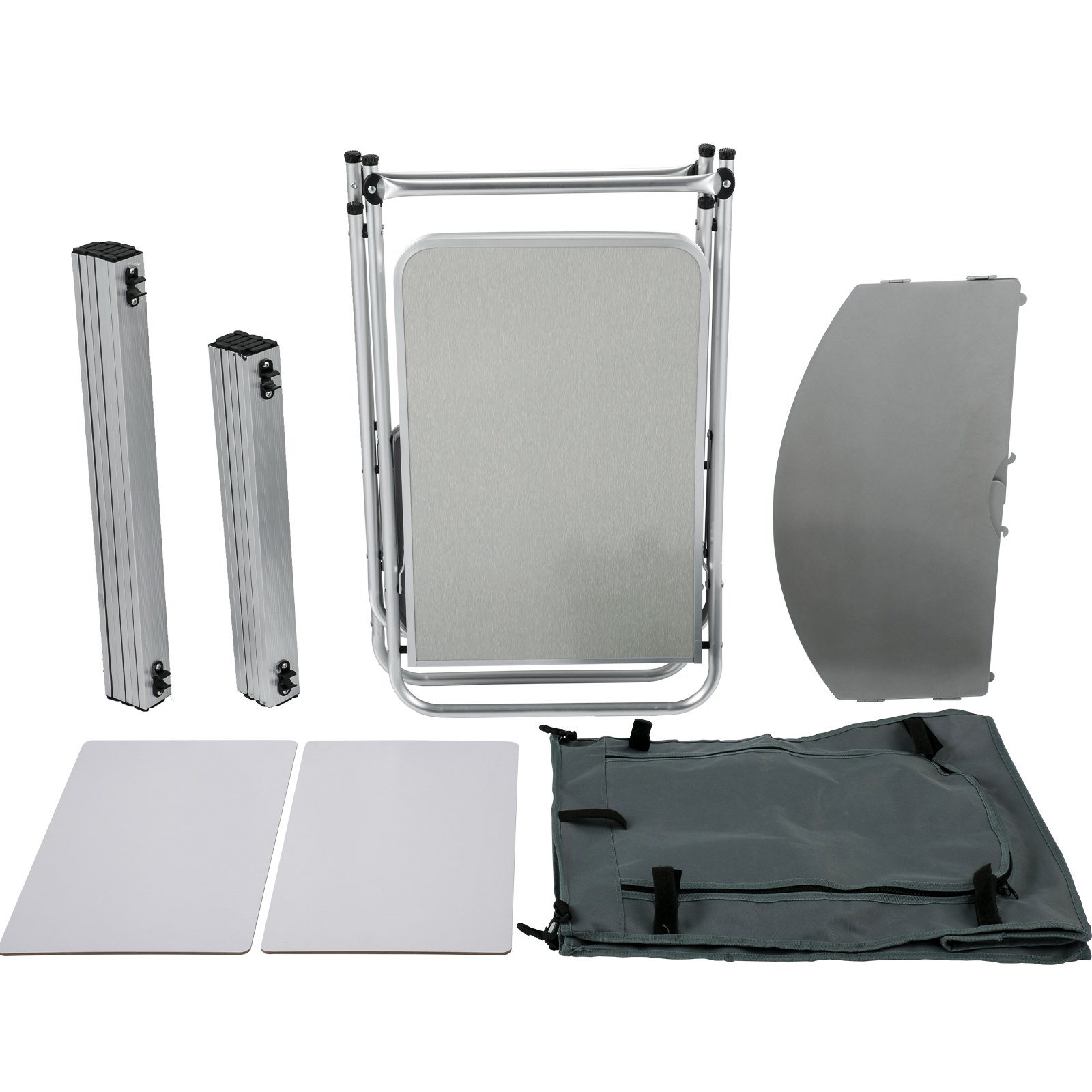 VEVOR Aluminum Portable Folding Picnic Station with Windshield, Storage Organizer & 4 Adjustable Feet Quick Installation for Outdoor Beach Party Cooking, Gray, Grey