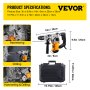 VEVOR Rotary Hammer, 1" SDS - Plus Hammer Drill with 4 Functions & 360 Degree Rotating Handle, 1050W Variable Speed 0-850RPM Corded Hammering Machine, Includes Chisels, Drill Bits and Case