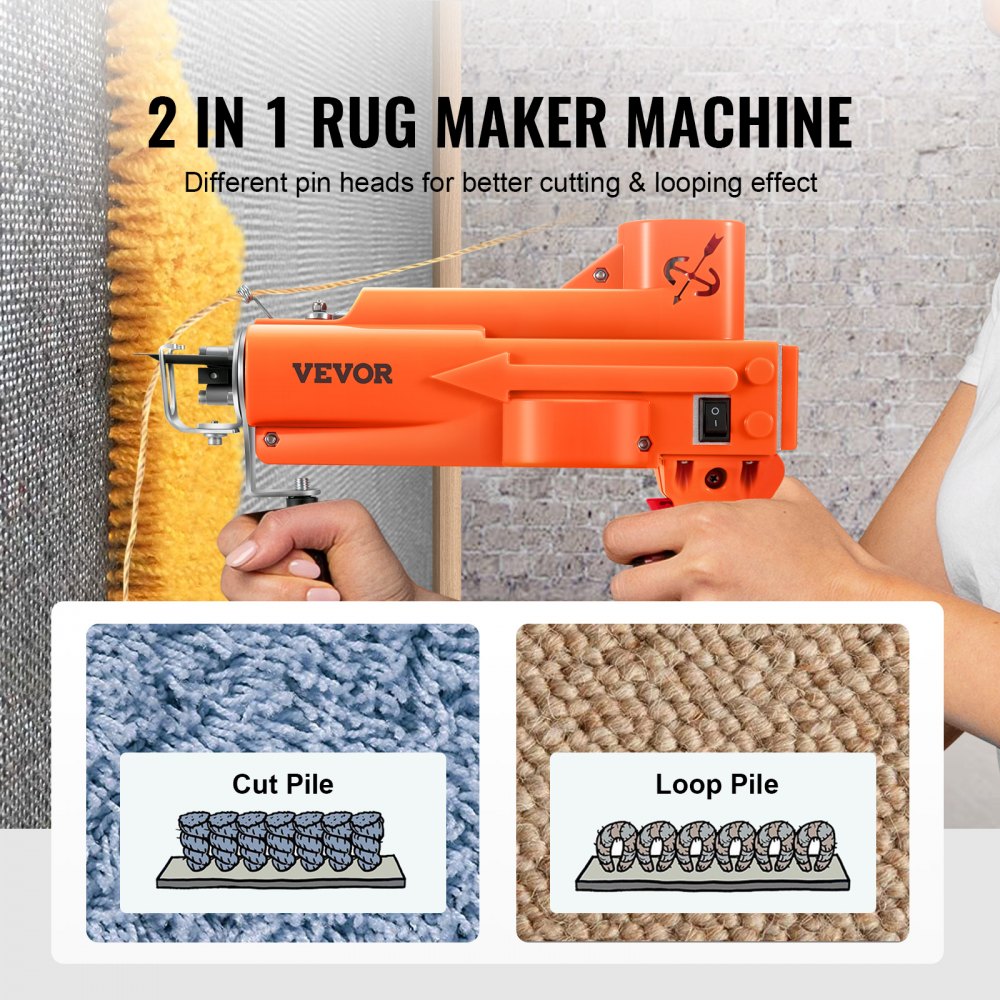 VEVOR Tufting Gun, 2 in 1 Cut & Loop Pile, Electric Carpet Weaving Flocking Machine, Rug Machines Starter Kit, 7-27 Stitches/sec High Speed Rug Making Tools, 4-25 mm Adjustable Height, 110V