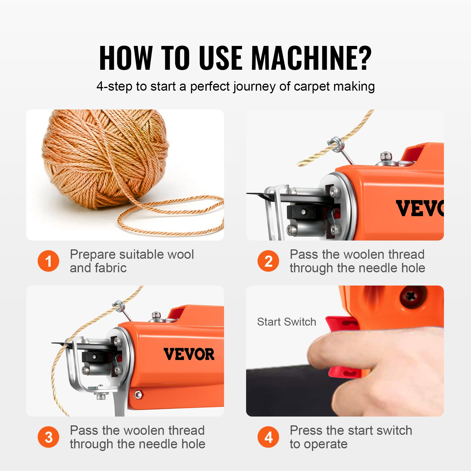 VEVOR Tufting Gun, 2 in 1 Cut & Loop Pile, Electric Carpet Weaving Flocking Machine, Rug Machines Starter Kit, 7-27 Stitches/sec High Speed Rug Making Tools, 4-25 mm Adjustable Height, 110V