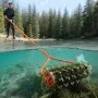 VEVOR Lake Weed Roller, 3.66 m Lake & Pond Weed Removal Tool, Muck Razer Aquatic & Sludge Tiller, Rid Roots and Muck Buildup, 9 Preassembled Galvanized Iron Blades, 3 Aluminum Handles, Easy Assembly