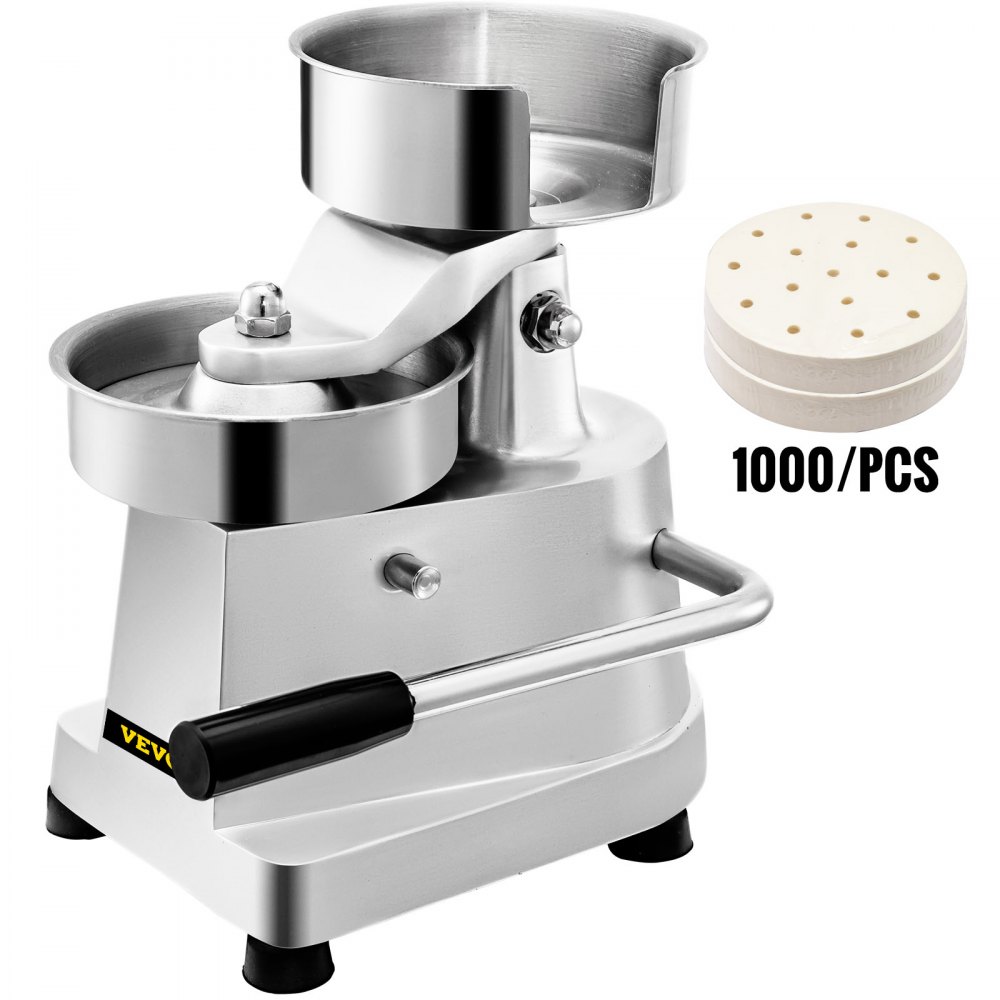 VEVOR burger press with 1000 pcs burger papers, stainless steel construction.