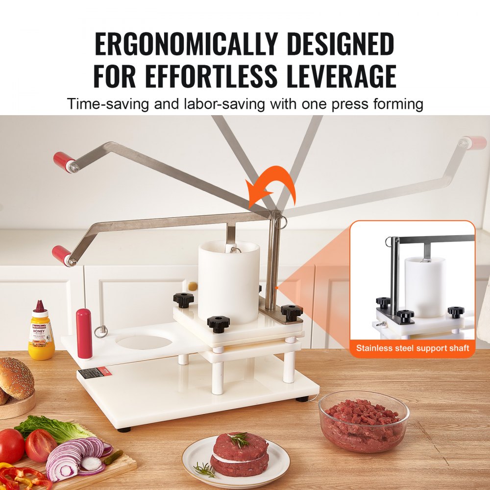 VEVOR Commercial Burger Patty Maker, 130 mm Manual Beef Hamburger Patty Maker, Food-Grade PE Burger Press Machine, 1.5KG Large-Capacity Hopper Meat Forming Processor with Handle & Patty Paper