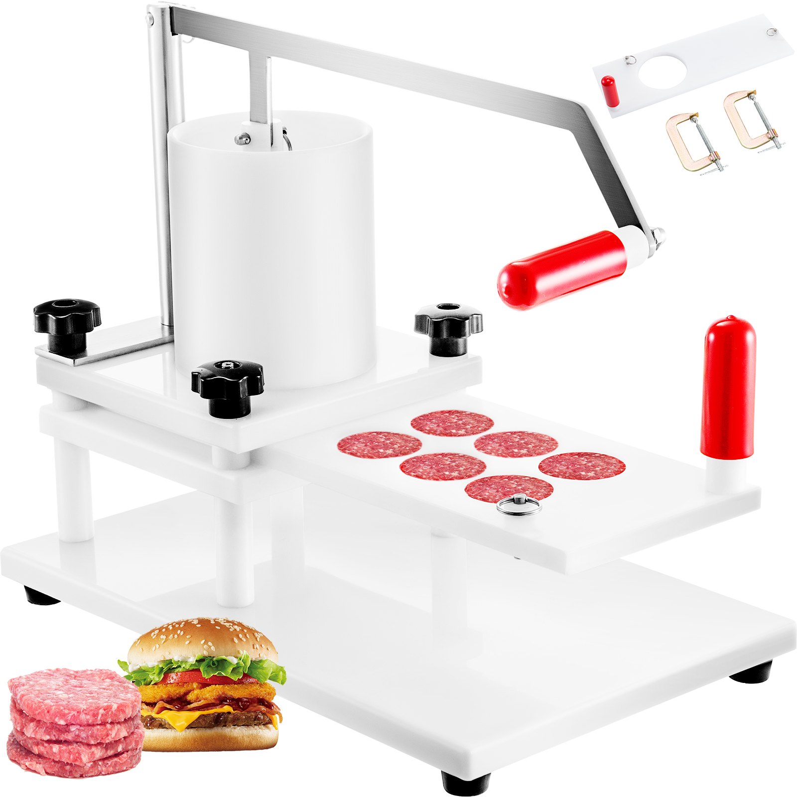VEVOR Burger Commercial Buger Press 2.165 in/2.15 pulgadas y 5.118 in/5 pulgadas, material de PE para hacer carne manual con diseño fijo de mesa, máquina procesadora con 2 juegos de modelo de hamburguesas, 5 pulgadas, blanco