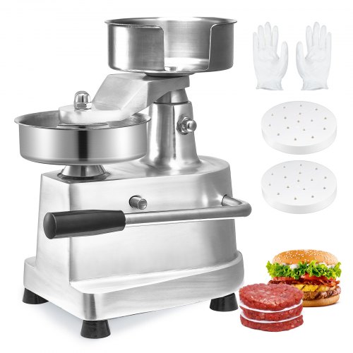 VEVOR Commercial Burger Patty Maker, 130mm Hamburger Beef Patty Maker, Heavy Duty Food-Grade Stainless Steel Bowl Burger Press Machine, Kitchen Meat Forming Processor with 1000 Pcs Patty Papers
