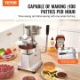 VEVOR Commercial Burger Patty Maker, 130mm/5inch Hamburger Beef Patty Maker, Heavy Duty Food-Grade Stainless Steel Bowl Burger Press Machine, Kitchen Meat Forming Processor with 1000 Pcs Patty Papers