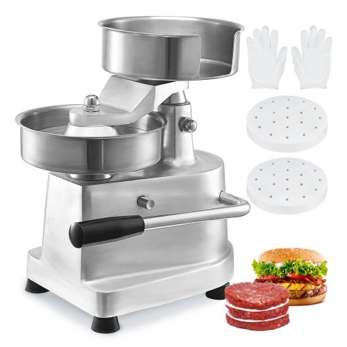 VEVOR Commercial Burger Patty Maker, 150mm Hamburger Beef Patty Maker, Heavy Duty Food-Grade Stainless Steel Bowl Burger Press Machine, Kitchen Meat Forming Processor with 1000 Pcs Patty Papers