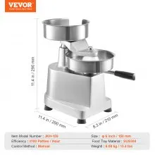 VEVOR Commercial Burger Patty Maker, 150mm/6inch Hamburger Beef Patty Maker, Heavy Duty Food-Grade Stainless Steel Bowl Burger Press Machine, Kitchen Meat Forming Processor with 1000 Pcs Patty Papers
