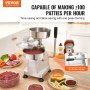 VEVOR Commercial Burger Patty Maker, Hamburger Beef Patty Maker with 3 Convertible Mold(100/130/150 mm), Heavy Duty Stainless Steel Burger Press Machine, Meat Forming Processor, 1500 Pcs Patty Papers