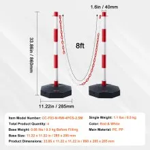 VEVOR Adjustable Traffic Delineator Post Cones, 4 Pack, Traffic Safety Delineator Barrier with Fillable Base 8FT Chain, for Traffic Control Warning Parking Lot Construction Caution Roads, Red & White