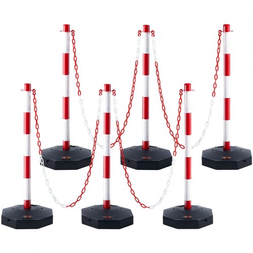 VEVOR Adjustable Traffic Delineator Post Cones, 6 Pack, Traffic Safety Delineator Barrier with Fillable Base 6.6FT Chain, for Traffic Control Warning Parking Lot Construction Caution Roads, Red&White