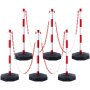 VEVOR traffic delineator posts with red and white chains, black bases, and red caps arranged in a row.