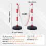 VEVOR Adjustable Traffic Delineator Post Cones, 6 Pack, Traffic Safety Delineator Barrier with Fillable Base 2 m Chain, for Traffic Control Warning Parking Lot Construction Caution Roads, Red & White
