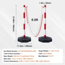 VEVOR Adjustable Traffic Delineator Post Cones, 6 Pack, Traffic Safety Delineator Barrier with Fillable Base 6.6FT Chain, for Traffic Control Warning Parking Lot Construction Caution Roads, Red&White