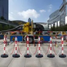 VEVOR Adjustable Traffic Delineator Post Cones, 6 Pack, Traffic Safety Delineator Barrier with Fillable Base 6.6FT Chain, for Traffic Control Warning Parking Lot Construction Caution Roads, Red&White