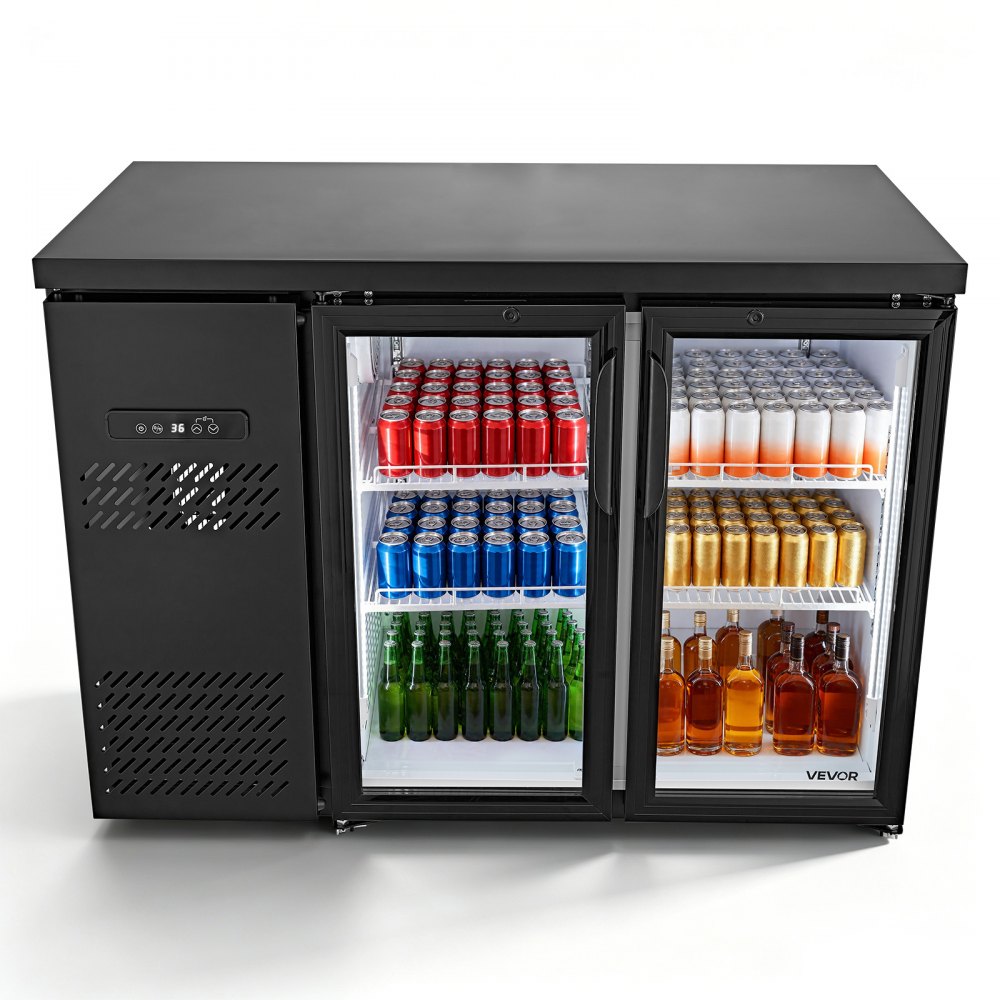 VEVOR Back Bar Cooler, 11.8 Cu. Ft Counter Height Beverage Refrigerator, Commercial Display Fridge w/ 2 Glass Doors, LED Lighting, Shelves, Fan Cooling Beer Wine Cooler for Pub, Merchandiser, Office