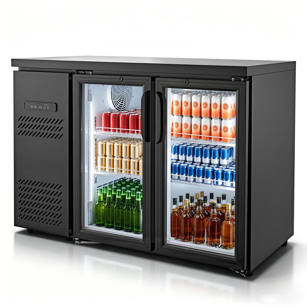 VEVOR Back Bar Cooler, 11.8 Cu. Ft Counter Height Beverage Refrigerator, Commercial Display Fridge w/ 2 Glass Doors, LED Lighting, Shelves, Fan Cooling Beer Wine Cooler for Pub, Merchandiser, Office