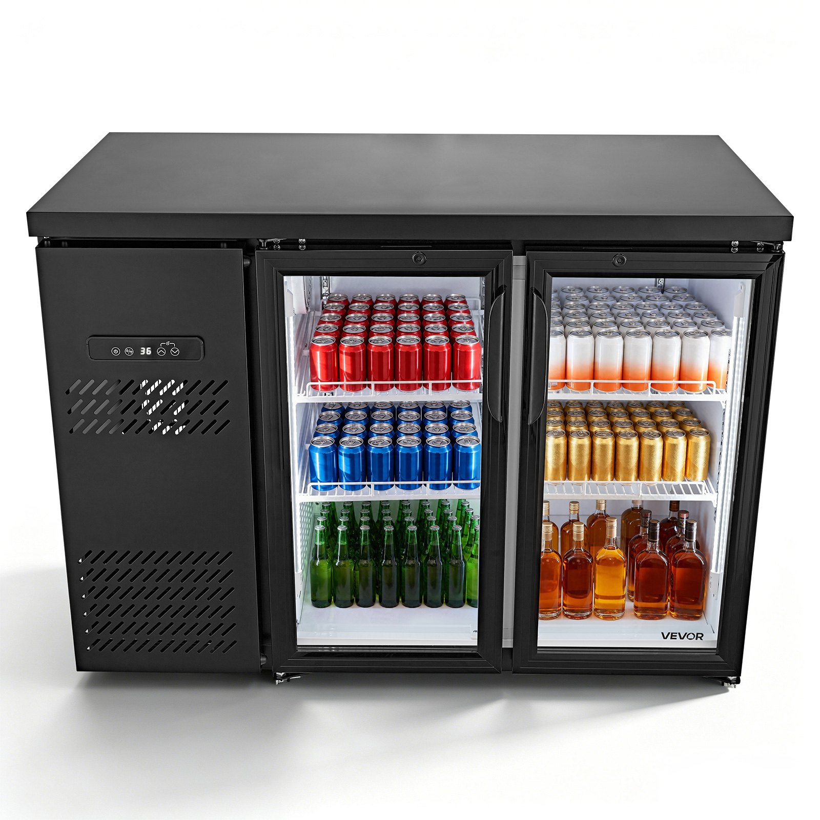 VEVOR Back Bar Cooler, 11.8 Cu. Ft Counter Height Beverage Refrigerator, Commercial Display Fridge w/ 2 Glass Doors, LED Lighting, Shelves, Fan Cooling Beer Wine Cooler for Pub, Merchandiser, Office