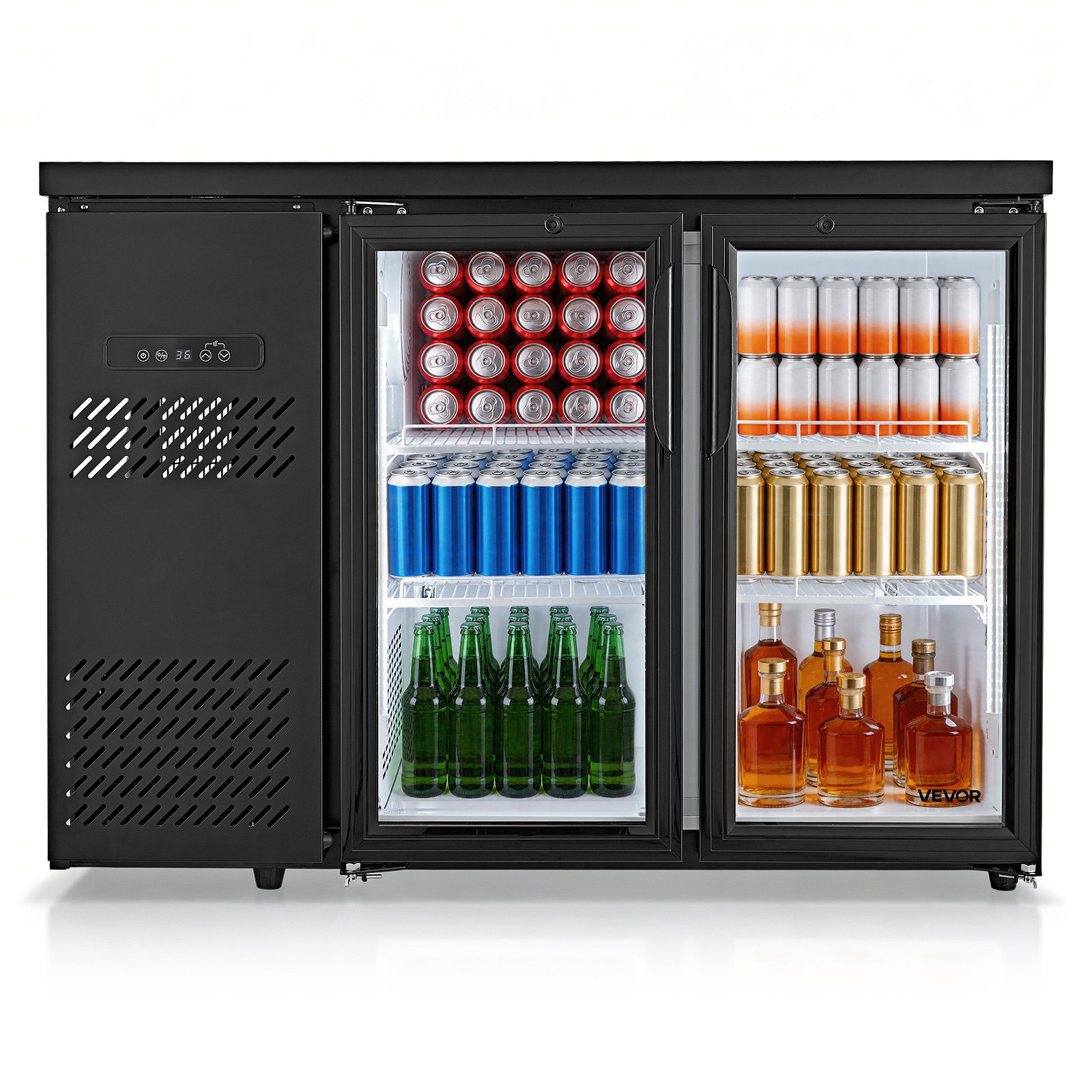 VEVOR Back Bar Cooler, 11.8 Cu. Ft Counter Height Beverage Refrigerator, Commercial Display Fridge w/ 2 Glass Doors, LED Lighting, Shelves, Fan Cooling Beer Wine Cooler for Pub, Merchandiser, Office