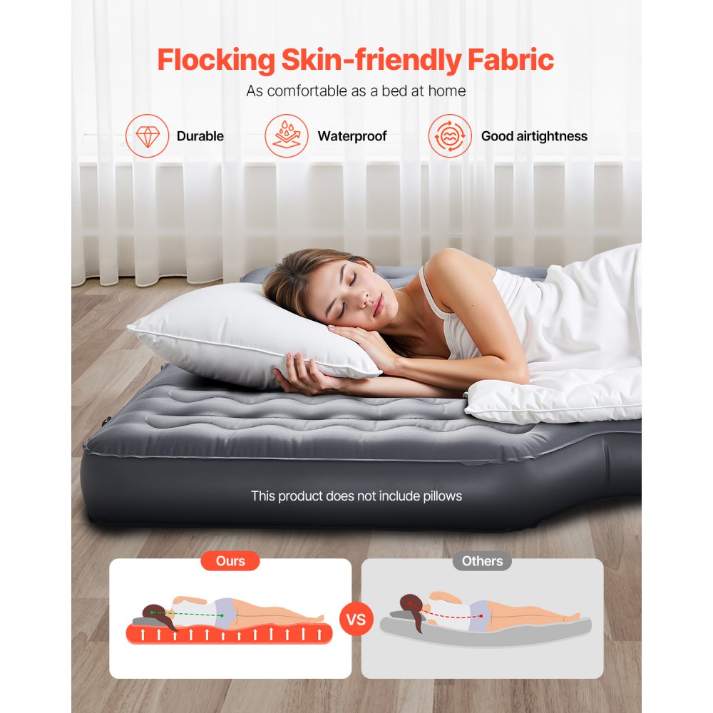 VEVOR Car Air Mattress, Inflatable Car Camping Mattress, Oxford Thickened Travel Beds, Comfortable and Durable Portable Sleeping Pad with Air Pump, Nozzle, Carry Bag, Fits Most SUV MPV Sedan, Gray