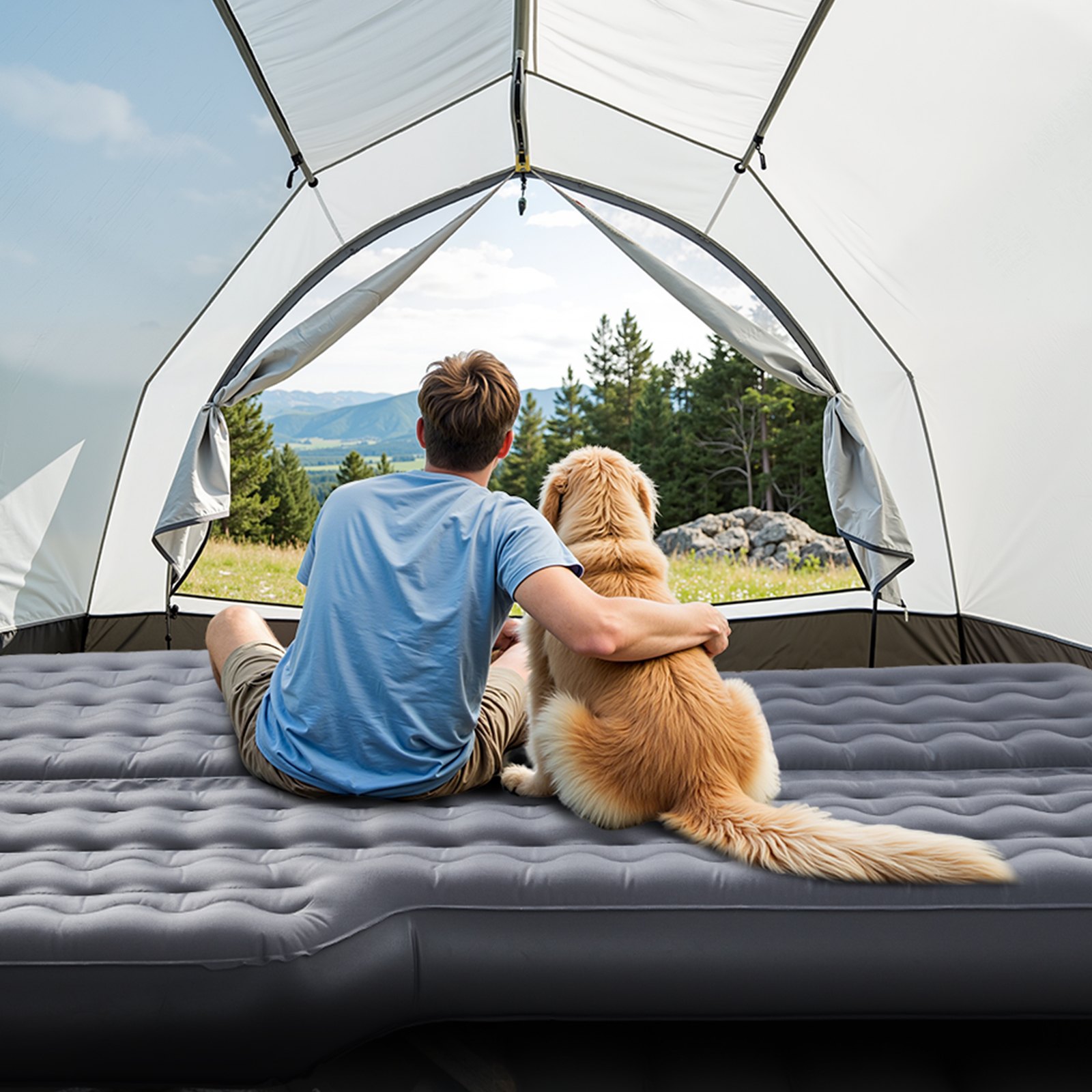 VEVOR Car Air Mattress, Inflatable Car Camping Mattress, Oxford Thickened Travel Beds, Comfortable and Durable Portable Sleeping Pad with Air Pump, Nozzle, Carry Bag, Fits Most SUV MPV Sedan, Gray