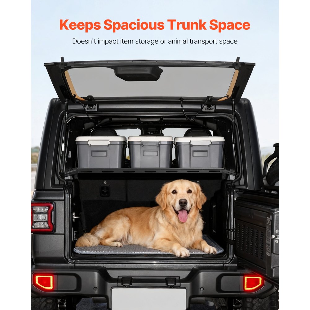 VEVOR Rear Trunk Cargo Rack, for 2007-2024 Jeep Wrangler JK 4-Door Hardtops, 300 lbs Capacity, Carbon Steel Basket Tray Interior Storage Luggage Carrier with Net, Shelf Stand Organizer for Camping Trip Gear, Black