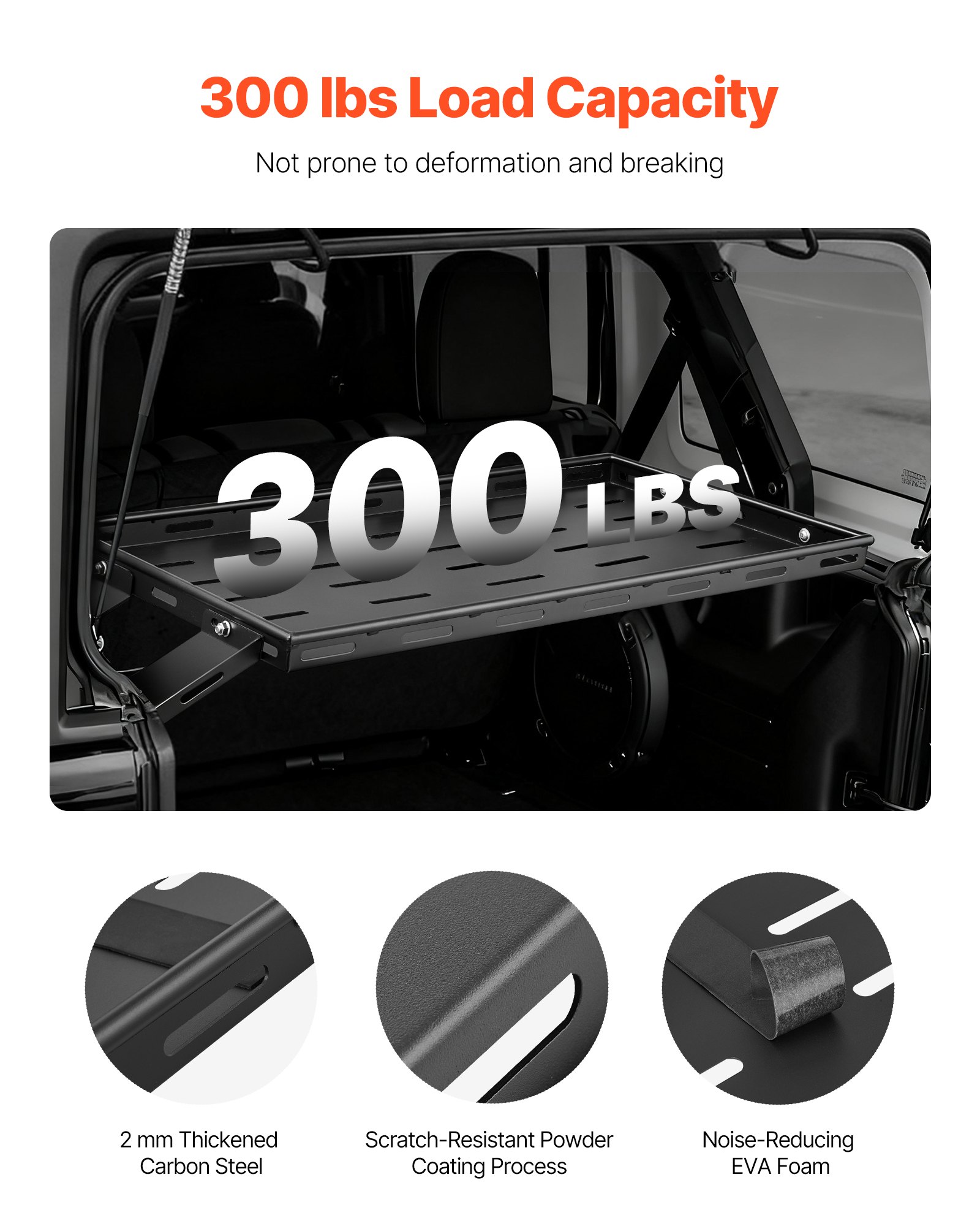VEVOR Rear Trunk Cargo Rack, for 2007-2024 Jeep Wrangler JK 4-Door Hardtops, 300 lbs Capacity, Carbon Steel Basket Tray Interior Storage Luggage Carrier with Net, Shelf Stand Organizer for Camping Trip Gear, Black
